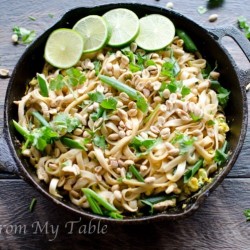 healthy vegetable pad thai with peanuts and cilantro