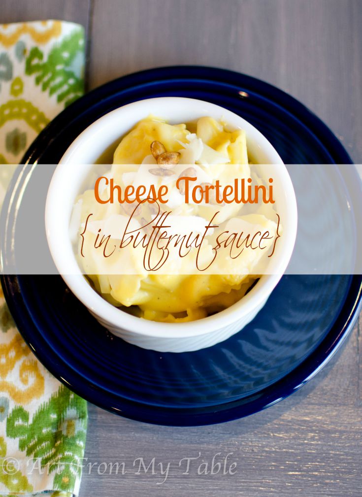 bowl of pasta in butternut squash sauce.