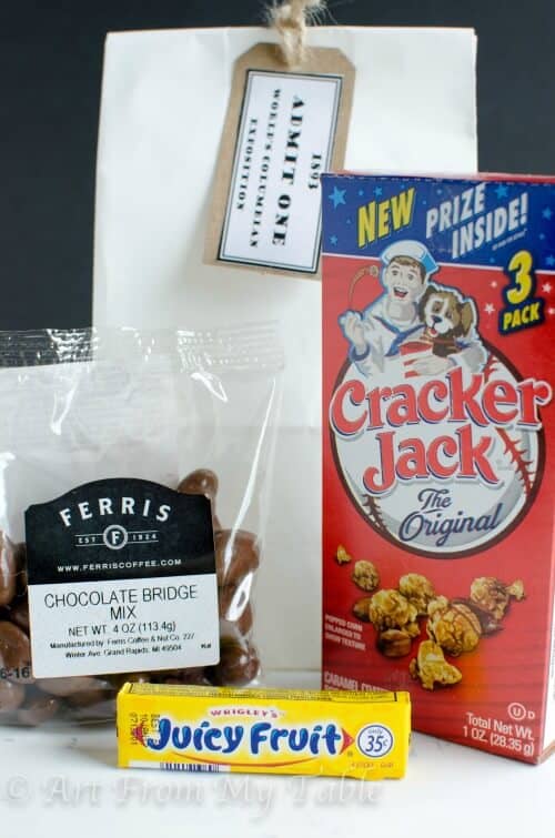 Cracker Jacks, Bridge mix, and Juicy fruit gum from the book club swag bag.