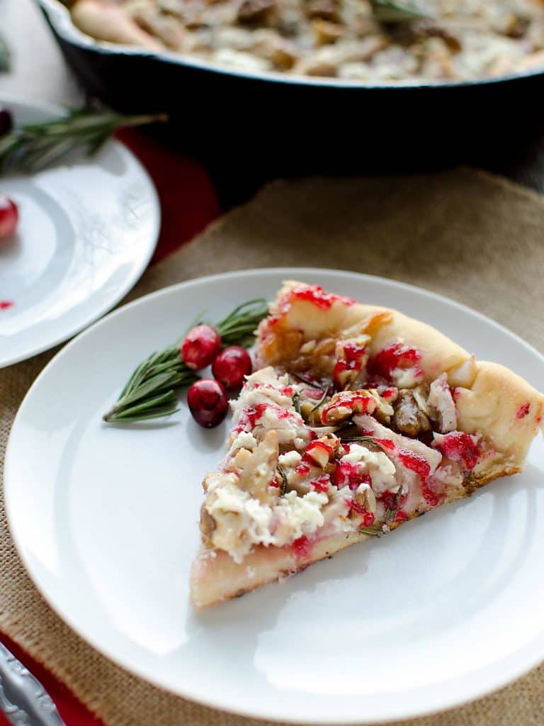 Turkey Cranberry Pizza {with goat cheese, walnuts, and fresh rosemary}