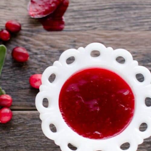homemade cranberry sauce in a white dish