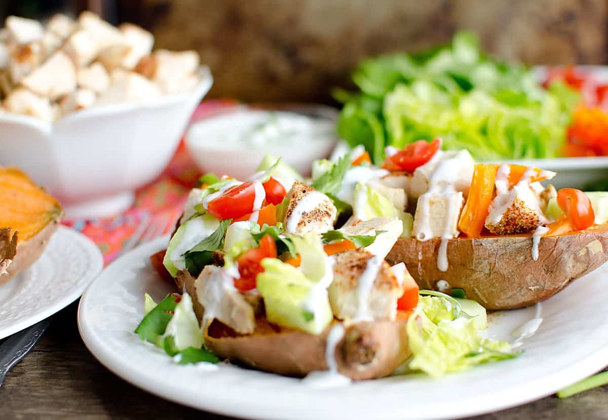 Skinny Chicken Stuffed Sweet Potatoes