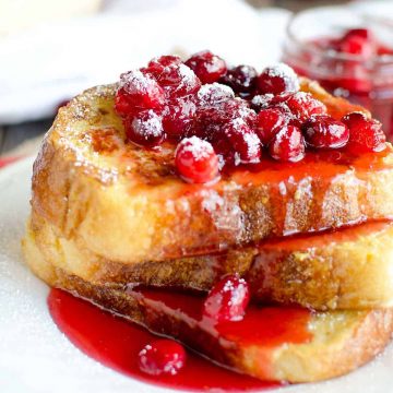 eggnog french toast with cranberry syrup