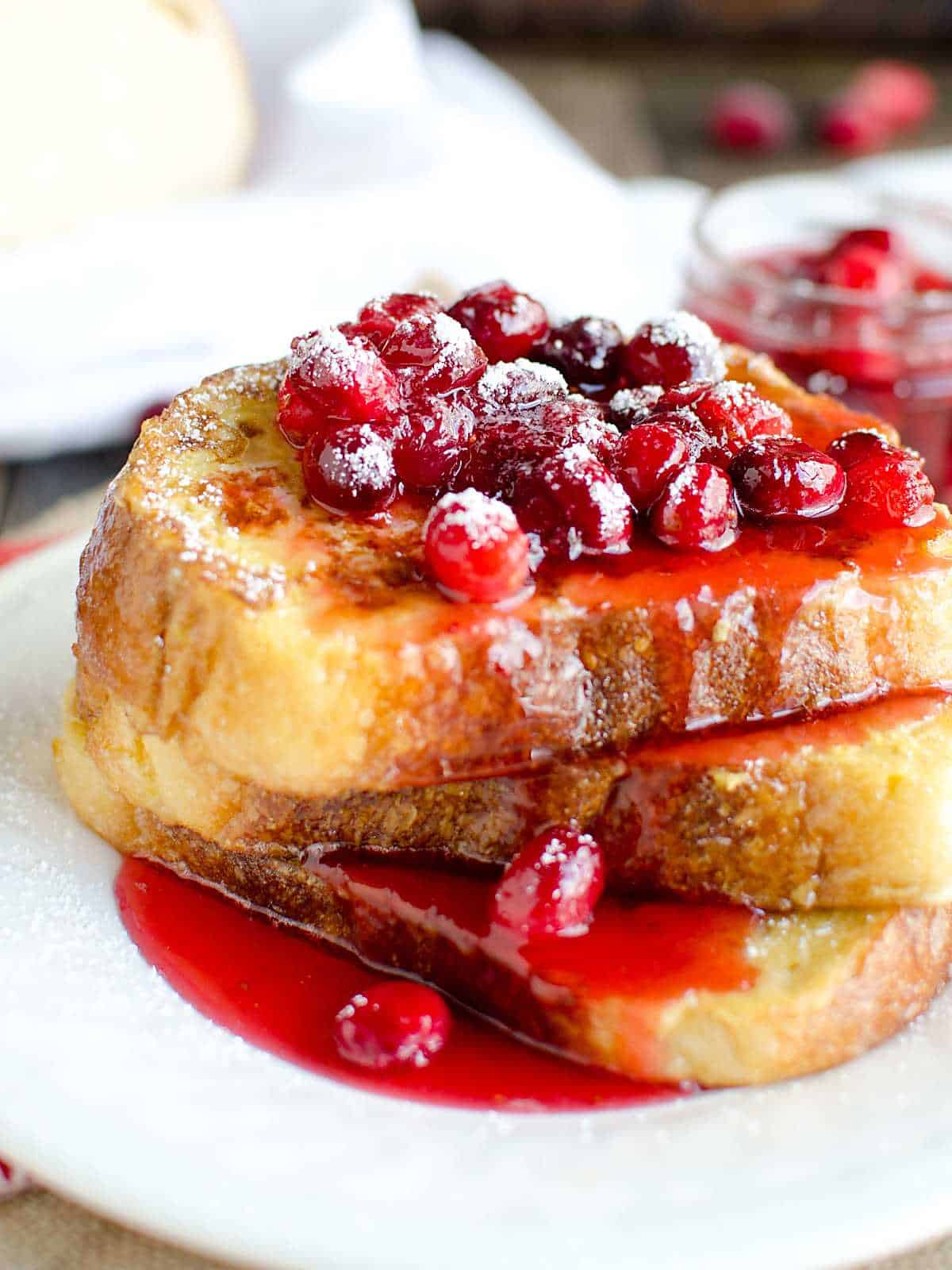 eggnog french toast with cranberry syrup