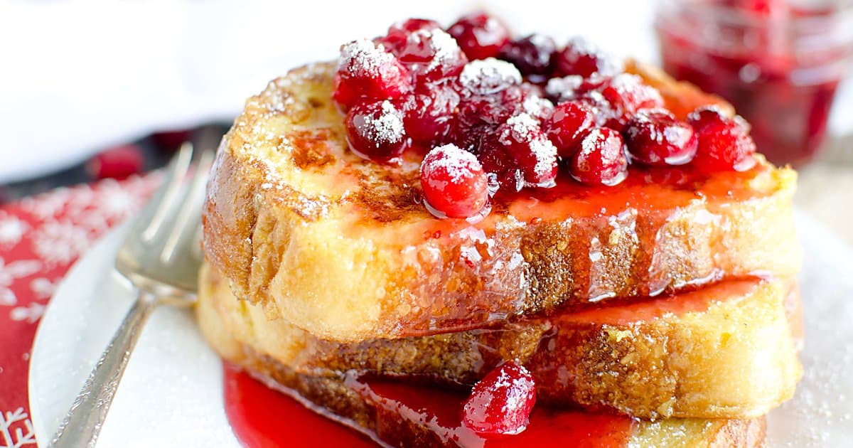 eggnog french toast with cranberry syrup