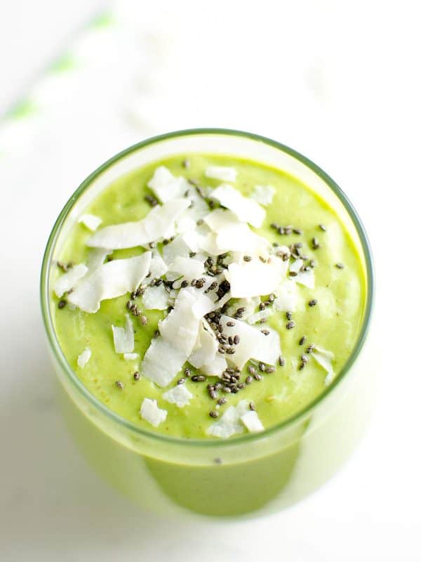 Tropical green smoothie in a glass.