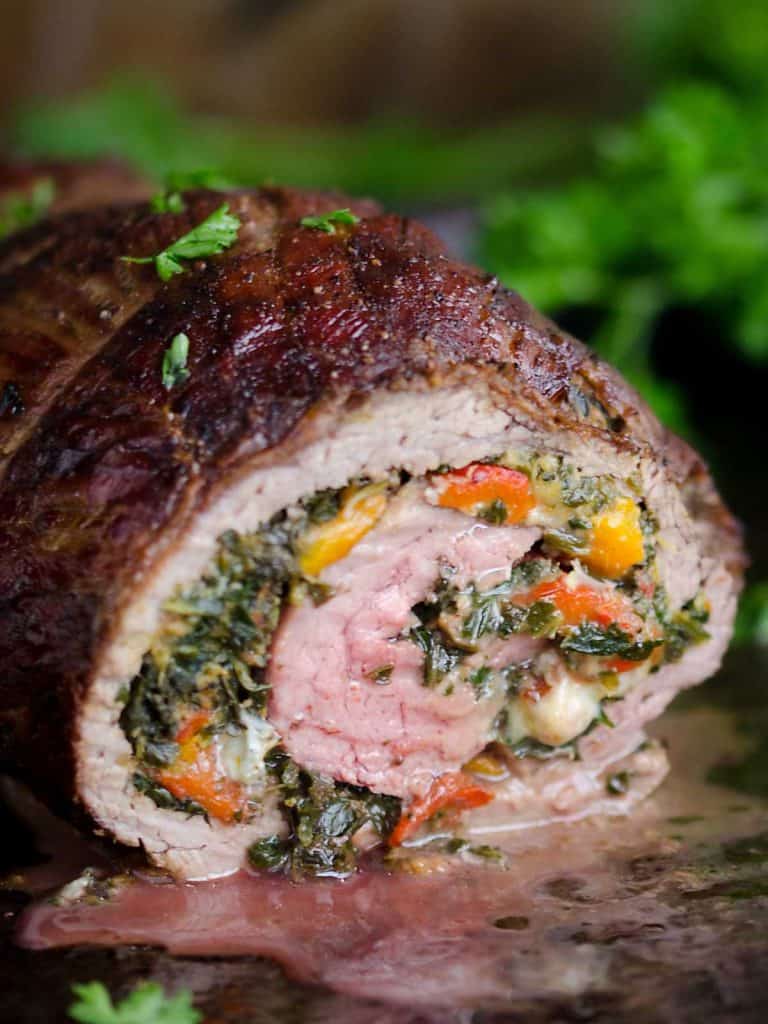 Flank Steak Pinwheels stuffed with blue cheese