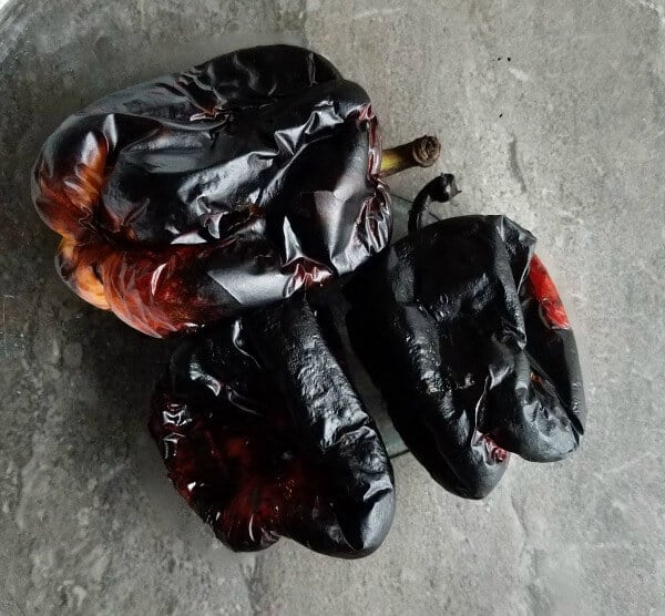 charred whole bell peppers