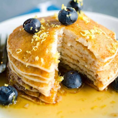 low carb ricotta pancakes with lemon & blueberries