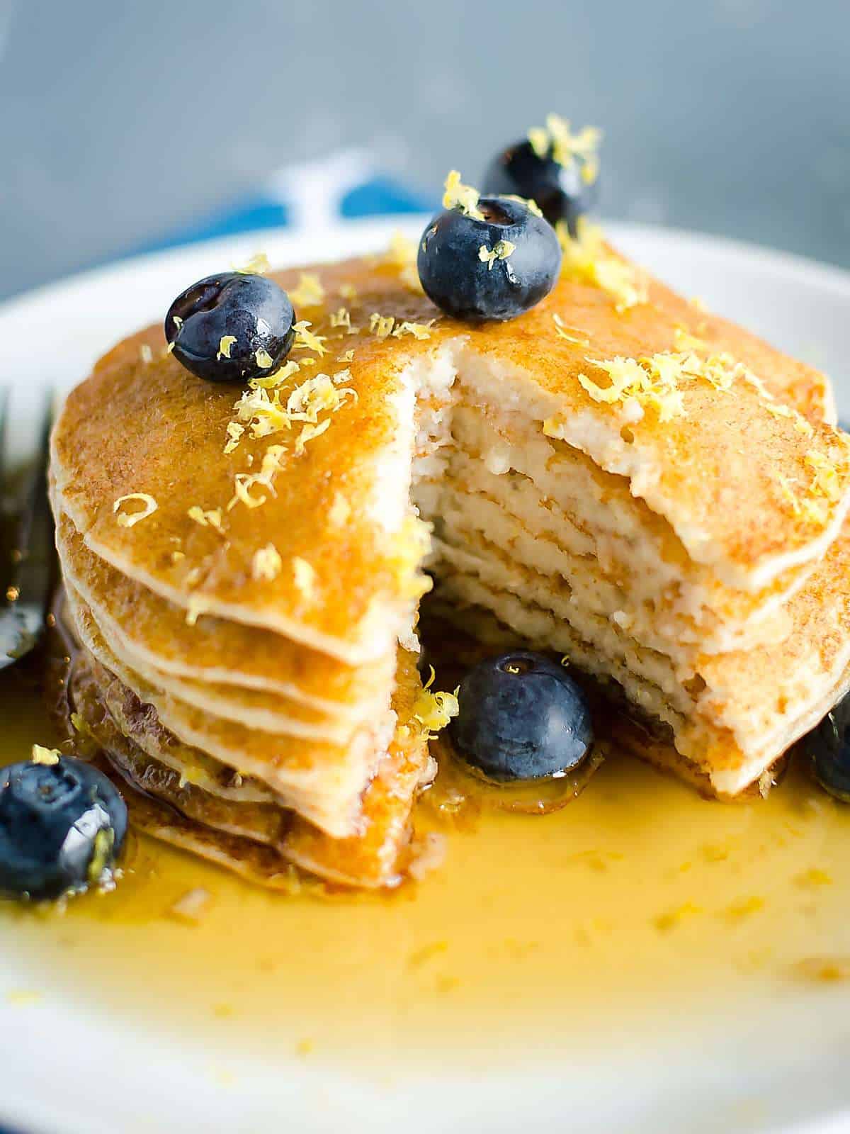 low carb ricotta pancakes with lemon & blueberries