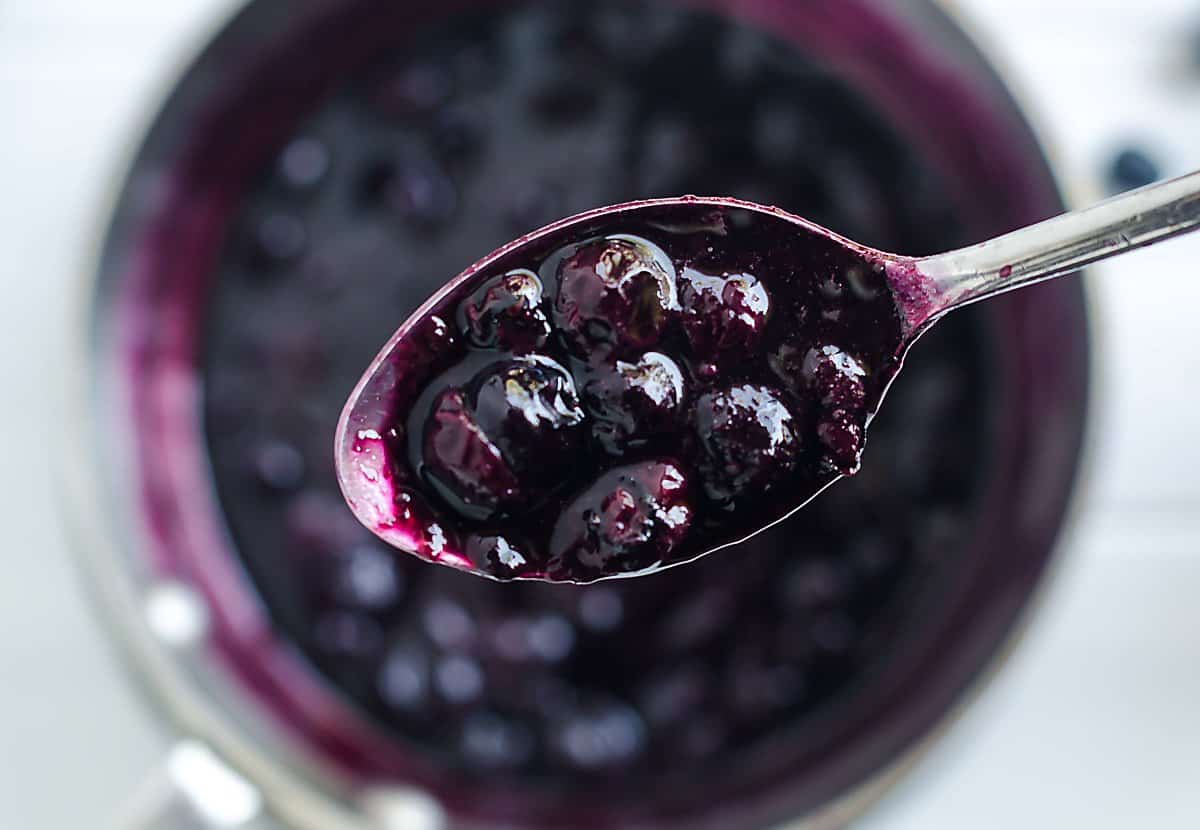 cooked blueberries for blueberry vinaigrette