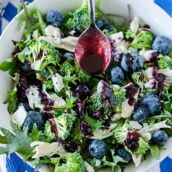 healthy broccoli salad with blueberry vinaigrette