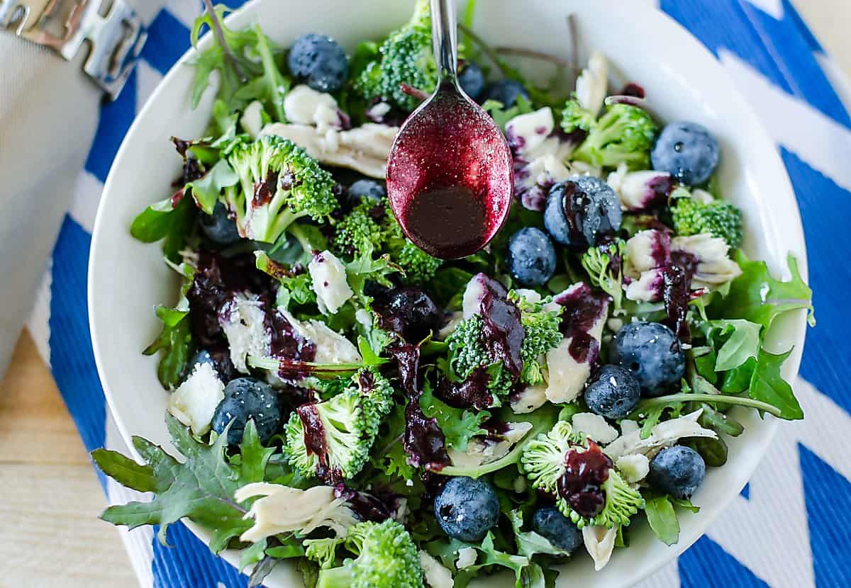 healthy broccoli salad with blueberry vinaigrette