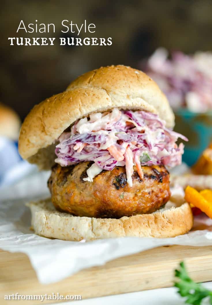 Who's ready to grill? There's nothing like a big juicy burger fresh off the grill. These Asian style turkey burgers are lower in fat but high on flavor. A nice alternative if you're looking for a healthier option. #turkeyburgers #asian #healthyburgers #grilling #summer #dinner #recipe via @artfrommytable