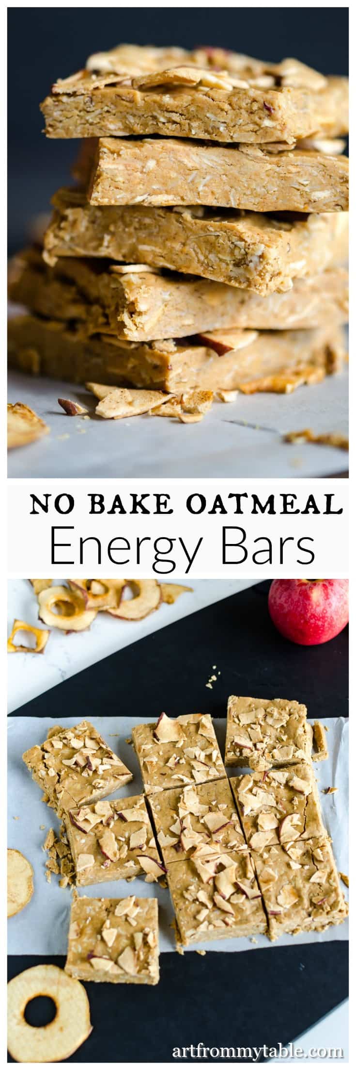 No Bake Oatmeal Energy Bars ~ All Natural ~ Peanut Butter & Apple Chips