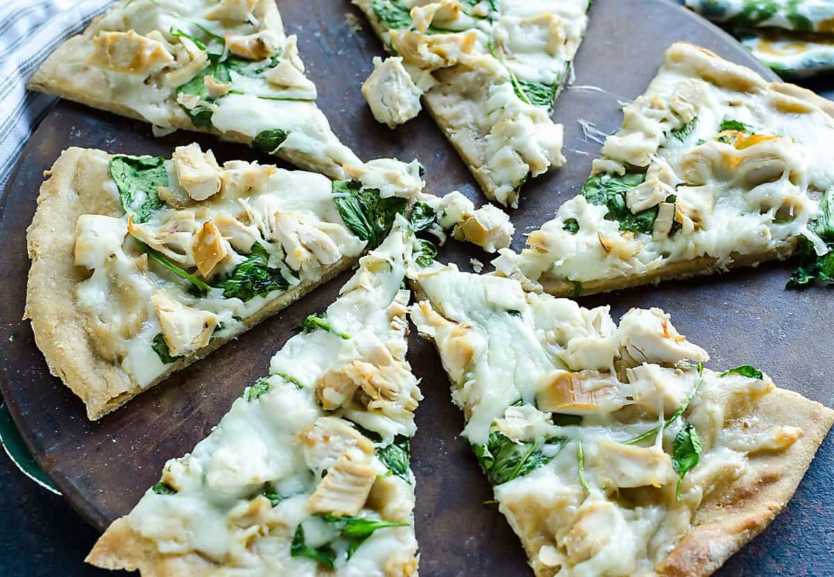 several pieces of hot homemade white pizza