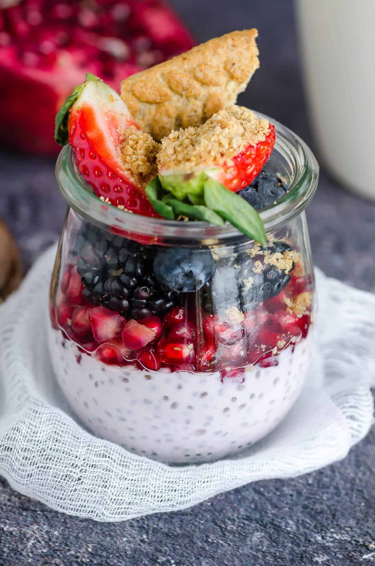 Greek Yogurt Chia Pudding with Pomegranate and Fresh Berries