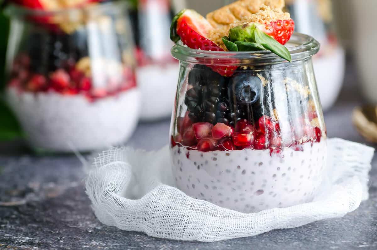 Greek Yogurt Chia Pudding with Pomegranate and Fresh Berries