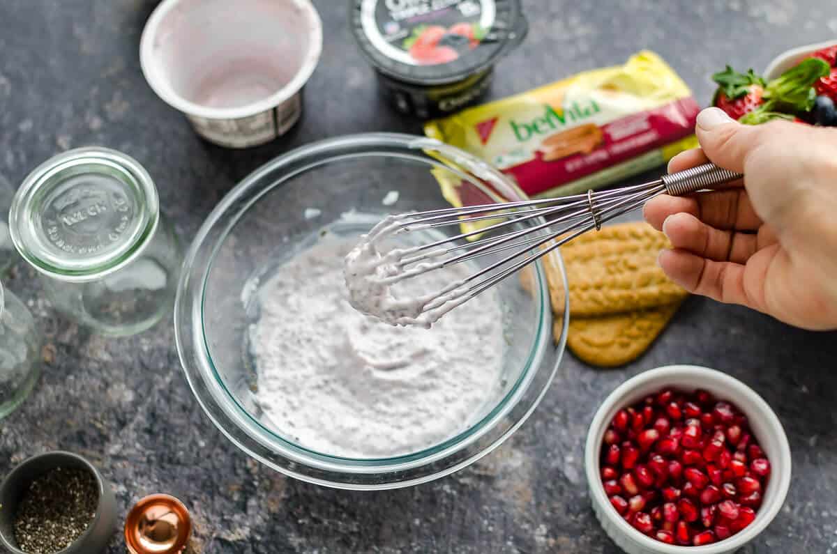 Greek Yogurt Chia Pudding with Pomegranate and Fresh Berries