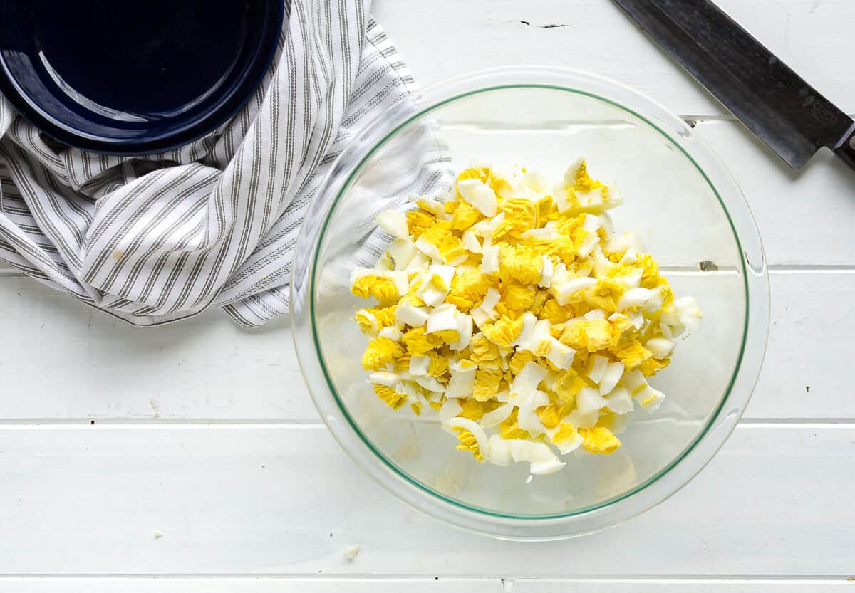 bowl of chopped eggs