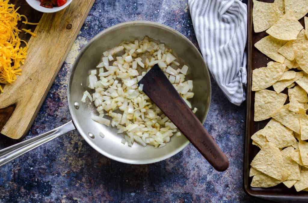 skillet with sautéed onions