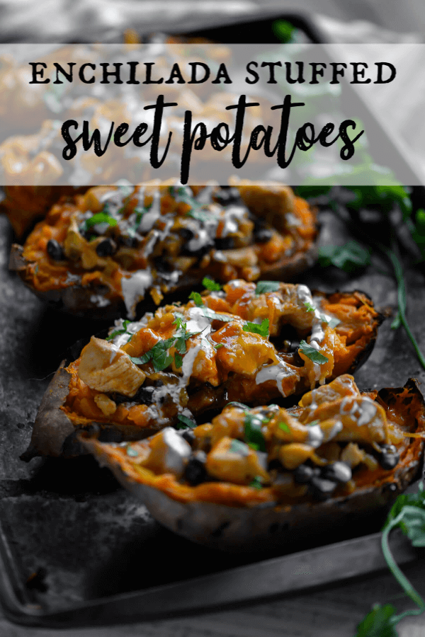 Spice up your sweet potatoes with a little southwestern flare. These stuffed sweet potatoes are loaded with chicken, peppers, and black beans in a yummy enchilada sauce. They're delicious, simple to make and healthy all at the same time. #sweetpotatoes #mexican #dinnerideas via @artfrommytable