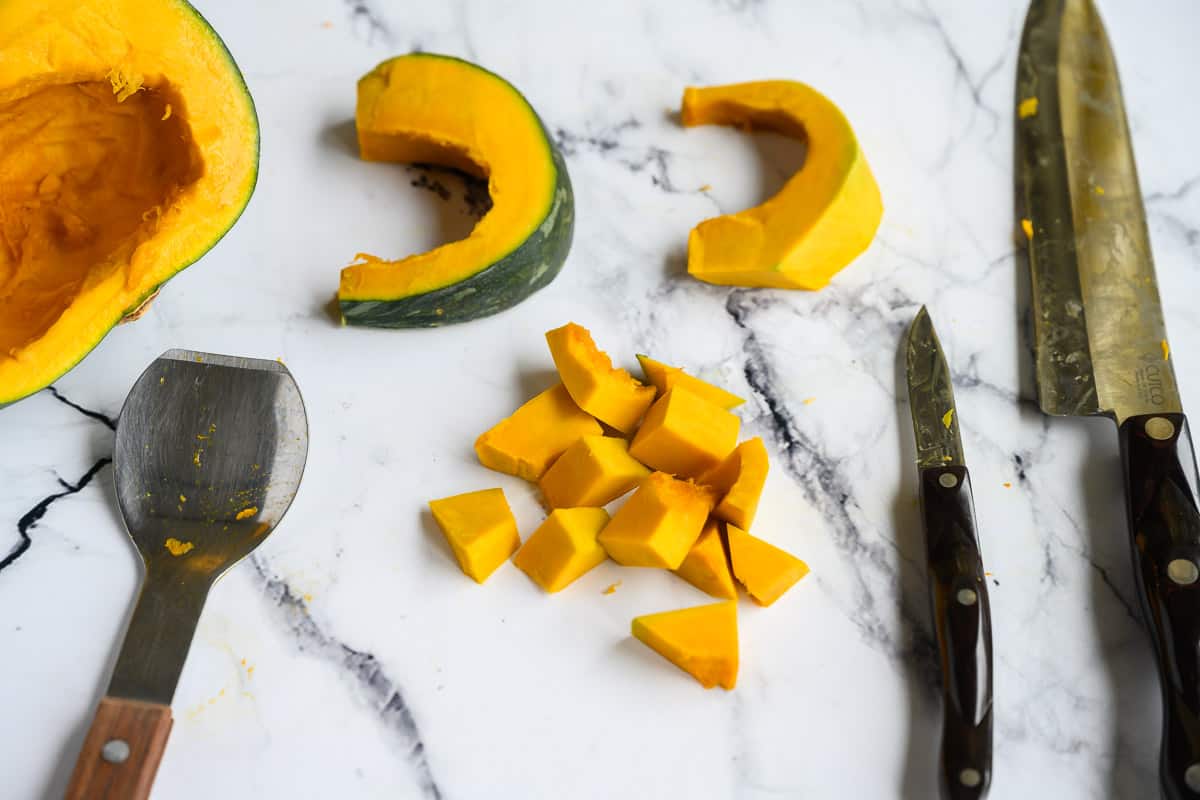 slices and cut pieces of buttercup squash