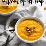 roasted butternut squash soup garnished with squash seeds