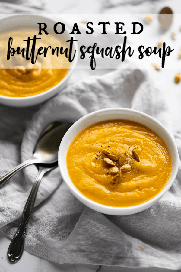 This tried and true Roasted Butternut Squash Soup with apple is easy to make, has the perfect blend of fall flavors, and is the only thing you need to stay warm this season. via @artfrommytable