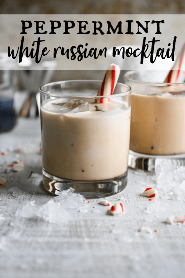This Peppermint White Russian Mocktail is the perfect festive drink for the Christmas season. It's cold, creamy and refreshing. Can't you just see yourself fireside sipping on this while watching a Hallmark movie? #christmasmocktails #whiterussian #mocktails via @artfrommytable