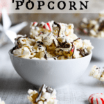 bowl of peppermint bark popcorn