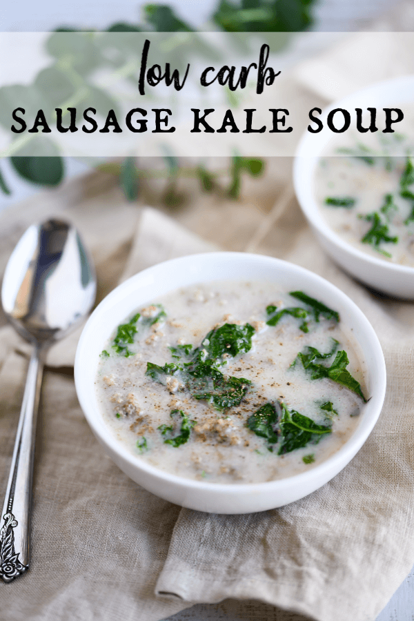 This easy low carb Sausage and Kale soup is your next one-pot wonder! It's full of flavor and comfort, perfect for those chilly winter days. Best of all, it comes together in just 15 minutes!! #soup #lowcarb #keto via @artfrommytable