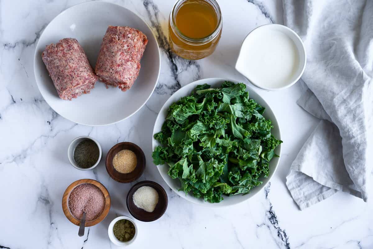 pork sausage, kale, chicken broth, heavy cream and seasonings