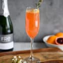 blood orange mimosa mocktail in champagne flute