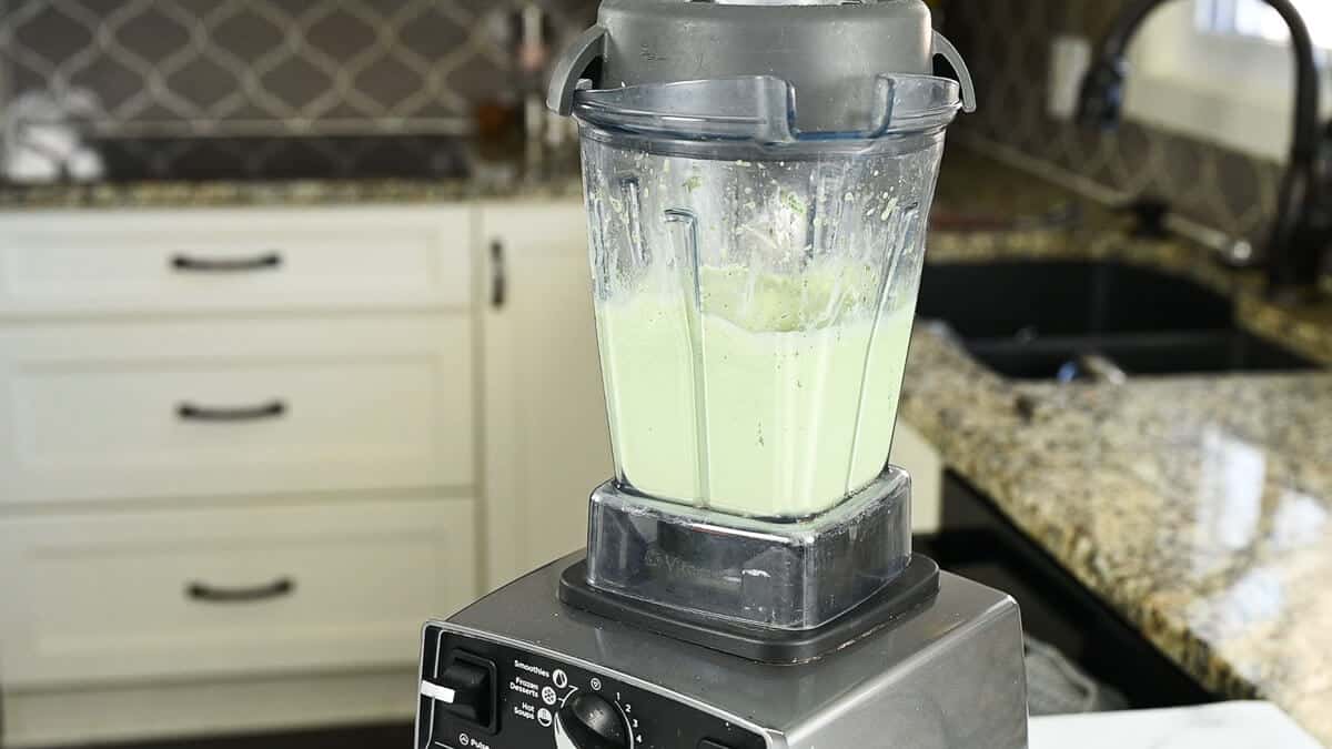 blended homemade shamrock shake in blender