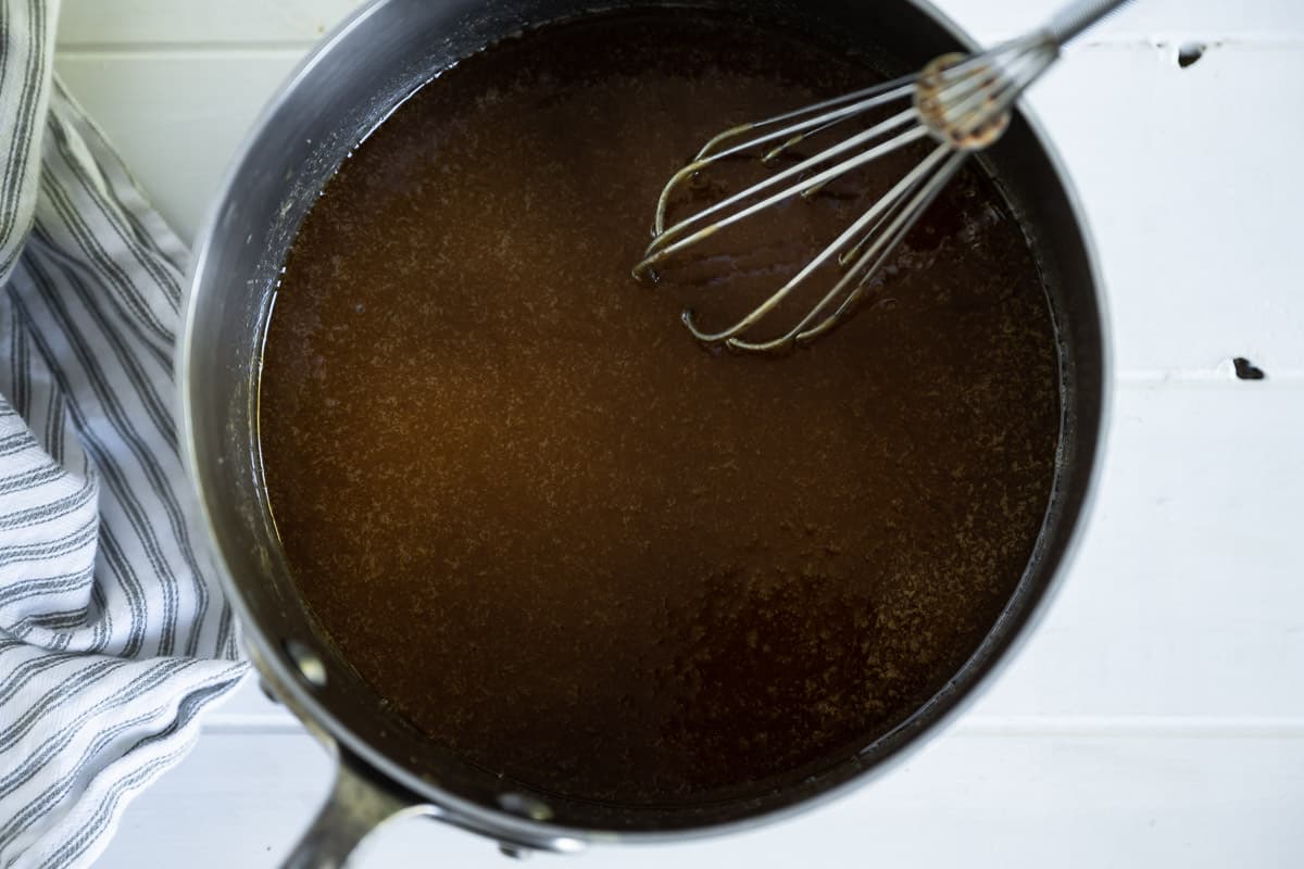 caramel sauce in a pan for caramel corn