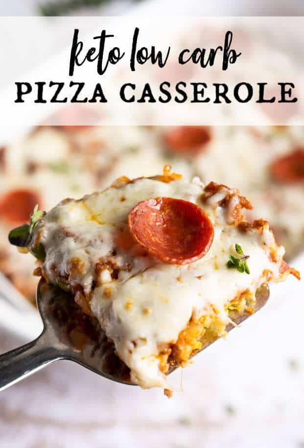 If you're eating low carb and missing pizza, This Low Carb Pizza Casserole is THE RECIPE for you! It's full of traditional pizza toppings and melty, gooey cheese, then baked in an easy casserole style. Welcome back Pizza Movie Nights! #keto #pizza via @artfrommytable