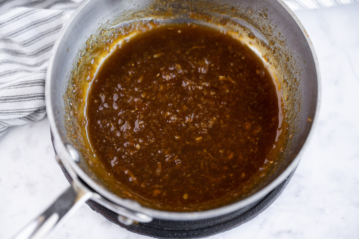 saucepan full of homemade teriyaki sauce