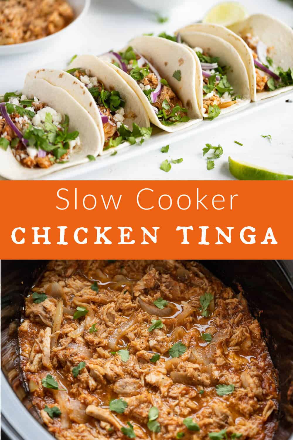 Chicken Tinga makes the most delicious shredded chicken tacos! Flavorful, tender, juicy and smoky! Cooking them is a breeze in your slow cooker. Also works perfectly for Enchiladas, Burritos, Tostadas, Nachos, and all your favorite Mexican Inspired dishes! #chickentinga #slowcooker #crockpot via @artfrommytable