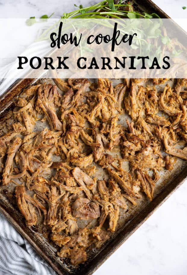 These are the easiest Carnitas you will ever make! Cooked low and slow in the Crockpot with delicious spices for the most tender meat and ultimate flavor! It's the perfect authentic Mexican dish for Cinco De Mayo, but you don't have to wait, make it anytime. There are so many ways to use this Mexican shredded pork. via @artfrommytable
