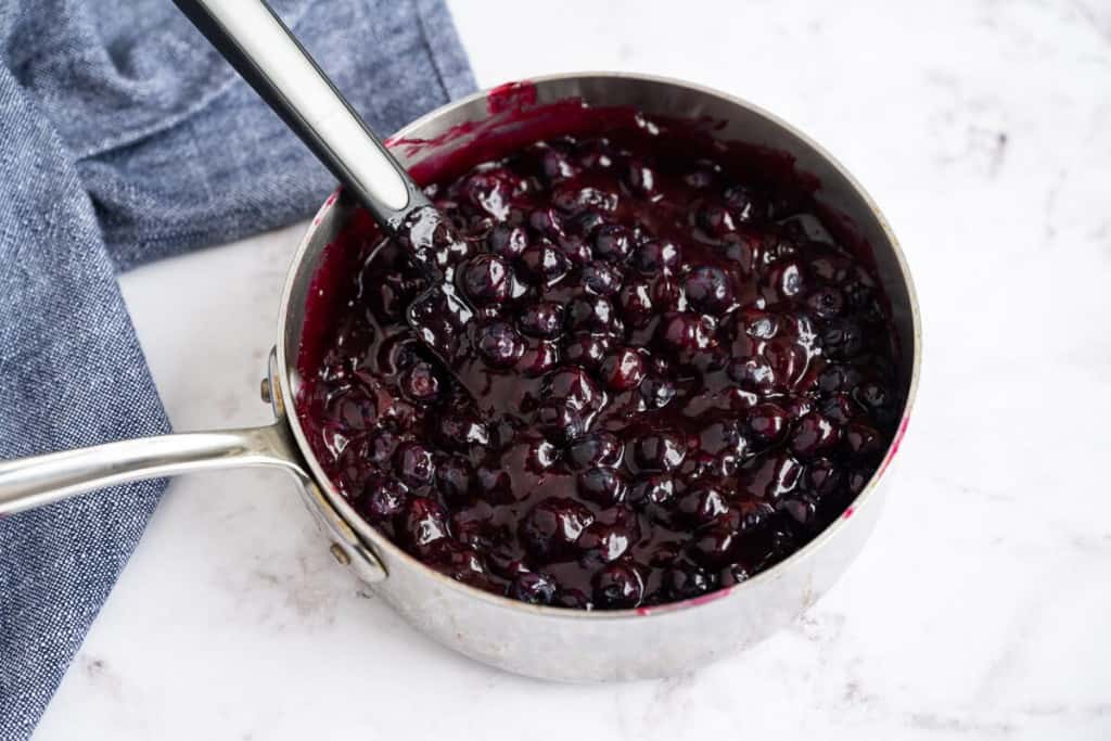 blueberry pie filling in a sauce pan