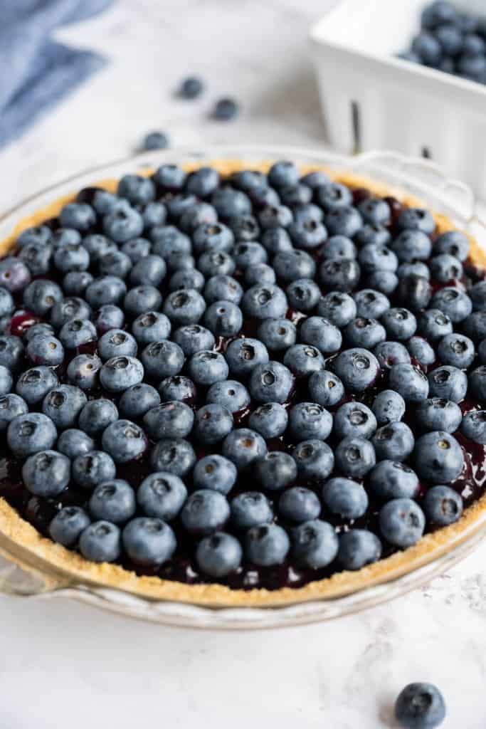 fresh blueberry pie chilling to set up