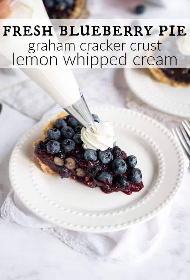 Wondering what to do with all those blueberries? Make this!! This fresh blueberry pie is extraordinary with it's graham cracker crust and lemon whipped cream. A perfect treat for blueberry season! #blueberries #summer #summerdessert #dessert #lemon #homemade #fromscratch via @artfrommytable