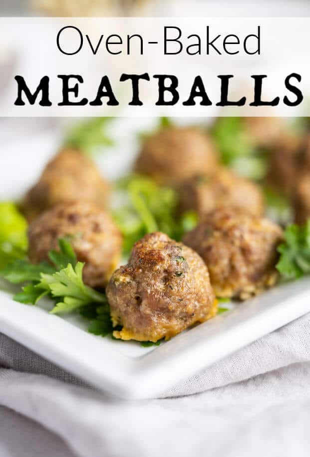 Keto meatballs on a white platter garnished with parsley (no sauce, just seasoned) via @artfrommytable