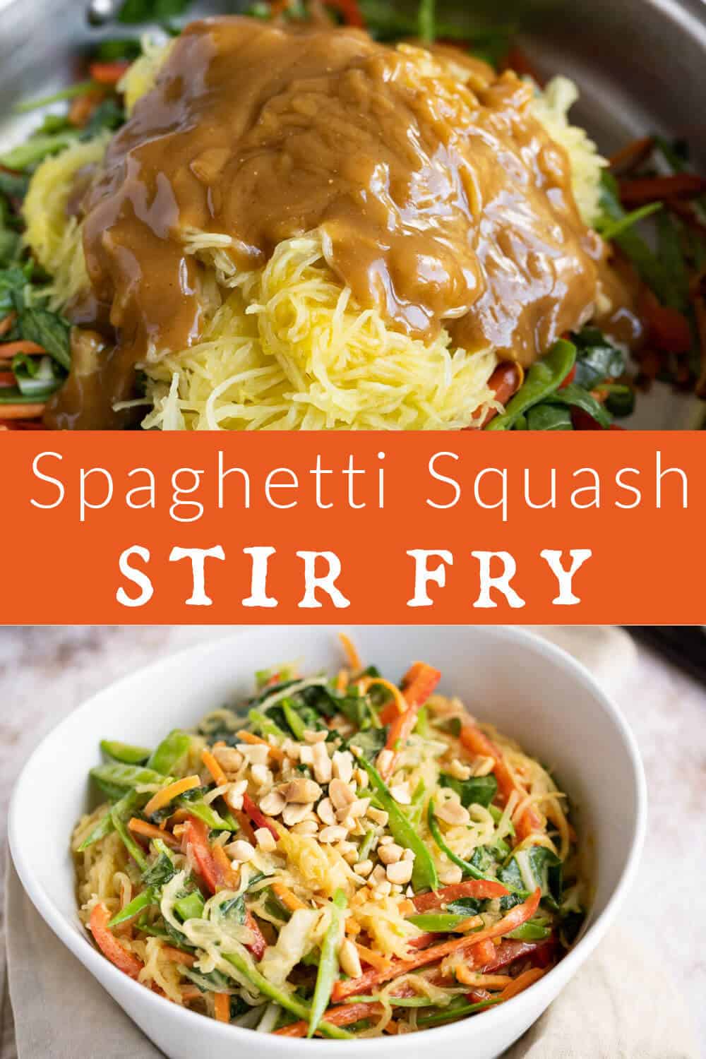 2 picture collage showing before and after of spaghetti squash stir fry. via @artfrommytable