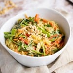 bowl of asian style spaghetti squash and Asian veggies