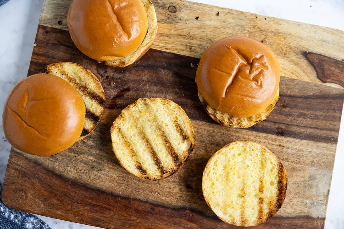 hamburger buns toasted on the grill