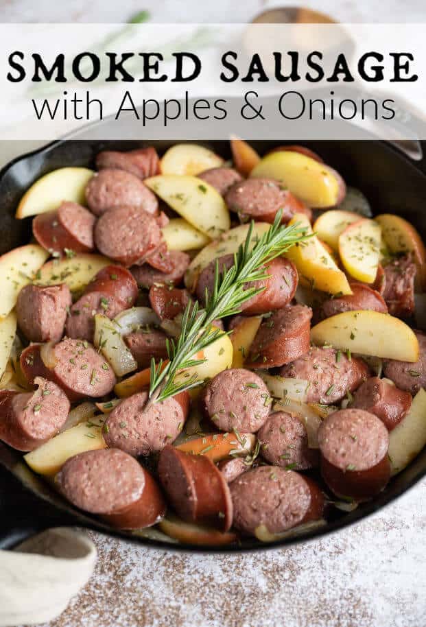 When the weather begins to turn and one-skillet meals are back on the menu, I absolutely recommend my Kielbasa Skillet recipe! If you are looking for a recipe that is flavorful, quick to make, and totally customizable, this is the perfect one.  This one-pan kielbasa dinner with apples and onions is packed with savory goodness, natural ingredients, and only 20 minutes total! via @artfrommytable
