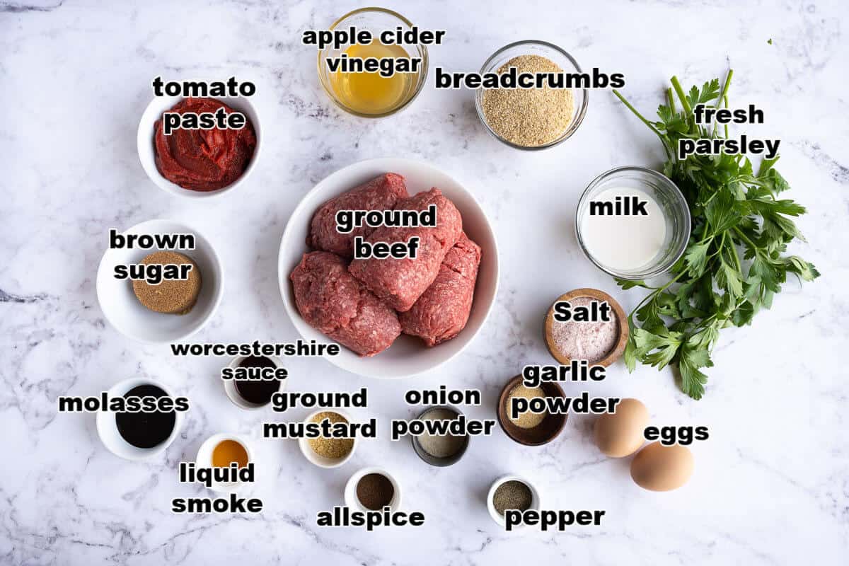 Ingredients for Crockpot BBQ meatballs from scratch.