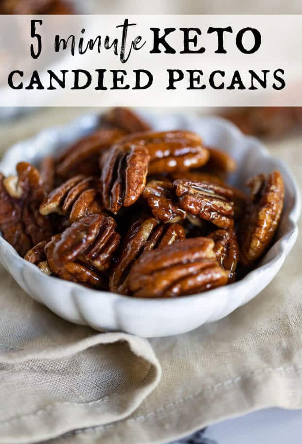 Keto Candied Pecans are a healthy treat on their own, or a crunchy, sweet enhancement for salads, desserts, or sweet potato recipes. Ready in just 5 minutes on the stove! via @artfrommytable
